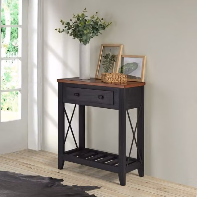 Mercers Furniture Cottage 1 Drawer Console Table in Black and Grey Rustic Wood
