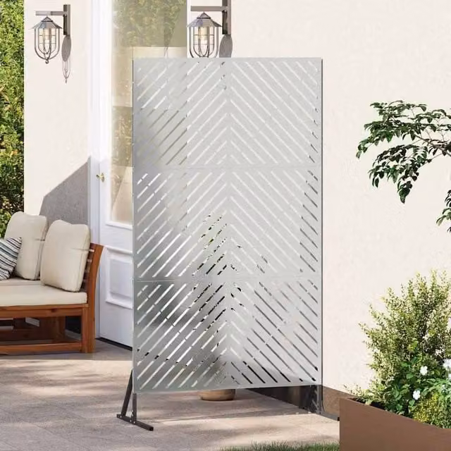 Berkfield Home Silver Galvanised Steel Privacy Screen, W: 100 cm, D: 50 cm, H: 180 cm