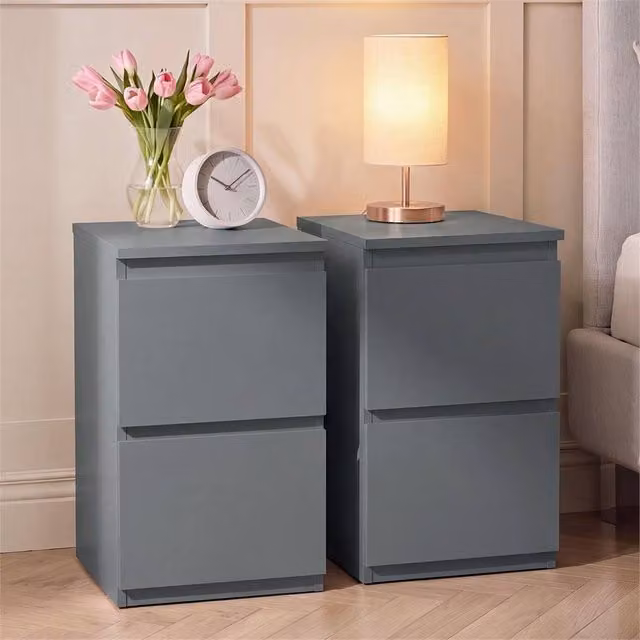 FORGEVIO Modern Grey 2 Drawer Chest of Drawers, Set of 2 – 1