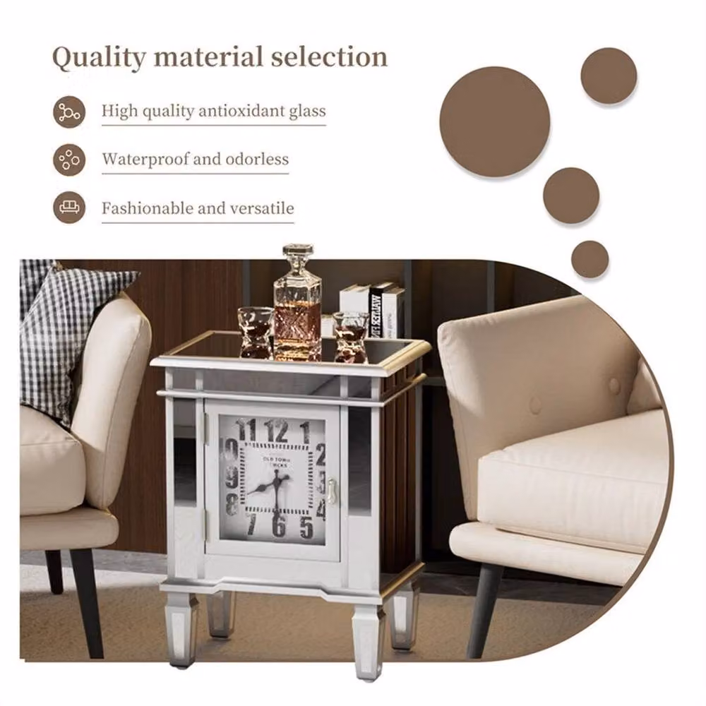 NESTLUNE Silver Mirrored Nightstand with 1 Door Cabinet and Glossy Finish, W/D/H: 100 x 15 cm – 5