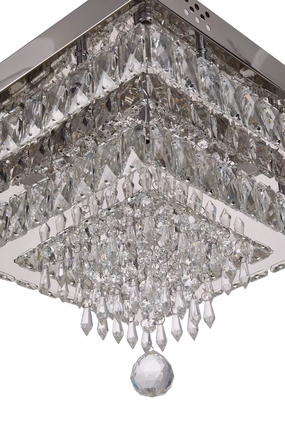 Living and Home 40W LED Double-Layer Ceiling Light with Remote Control in Silver and Crystal – 3