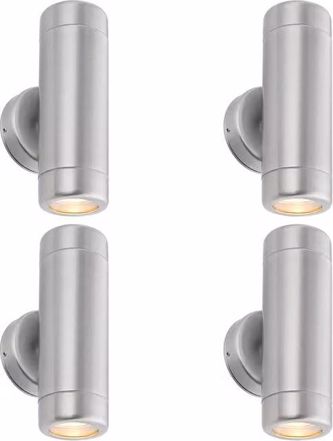Loops 4 Pack Up & Down Twin Outdoor Wall Light, Stainless Steel and Glass, Silver