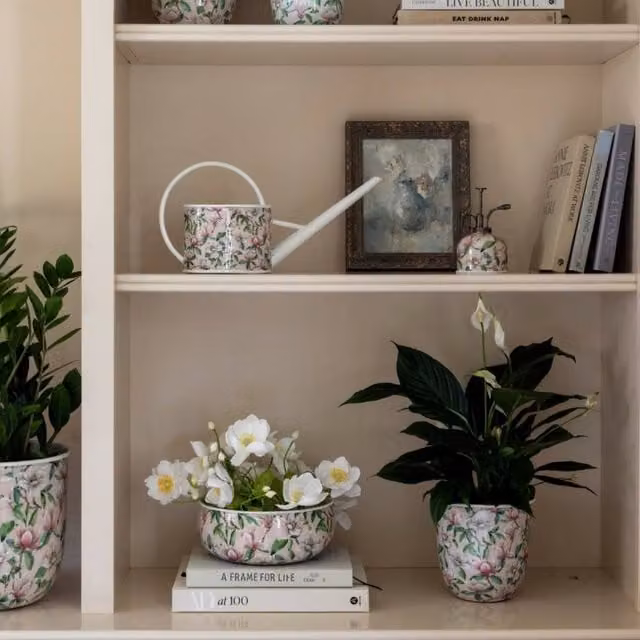 Ivyline Maisie Vintage Magnolia Metal Watering Can, White, W43cm x H20cm – 1