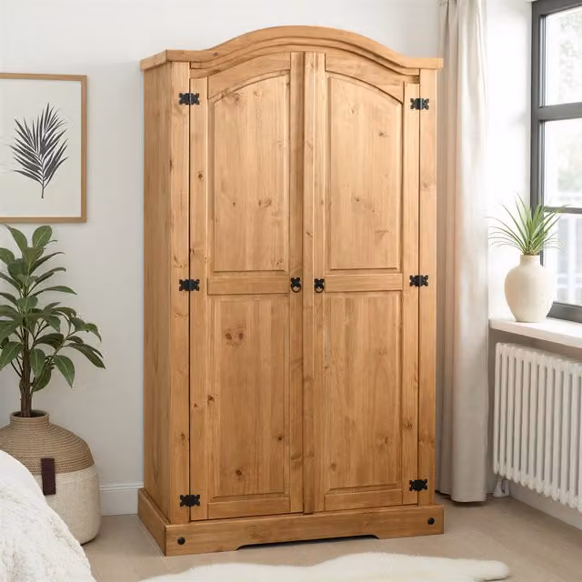 Seconique Corona 2 Door Wardrobe in Brown Waxed Pine