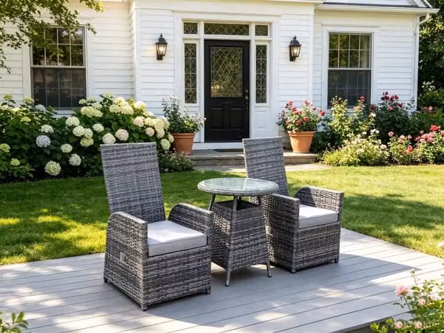 Fimous 2 Seater Outdoor Wicker Rattan Garden Bistro Set with Round Glass Table in Dark Grey