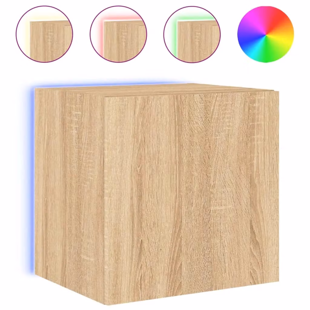 Berkfield Home Modern Wall Mounted TV Cabinet with LED Lights in Sonoma Oak Brown, W/D/H: 40.5 x 35 x 40.5 cm – 2
