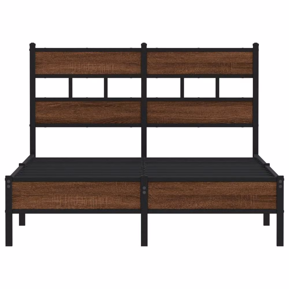 Berkfield Home Elegant Small Double Bed Frame in Brown Oak and Metal, W/D/H: 120 x 190 x 91.5 cm – 4