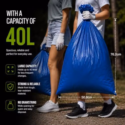 Ecobag 20 Pack Blue Recyclable Heavy Duty Rubble Bags, 40L, W: 50.8 cm, H: 76.2 cm – 4