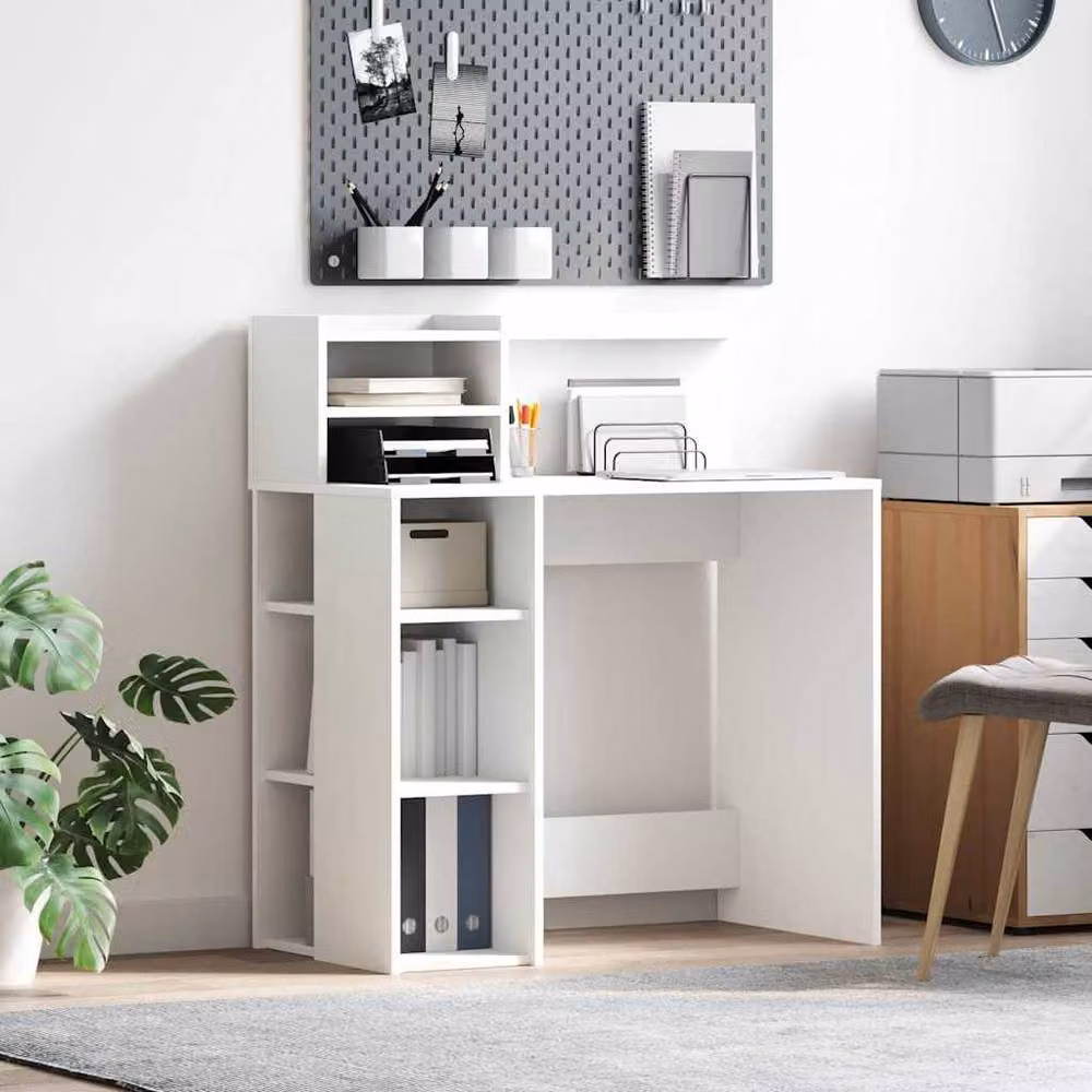 Berkfield Home White Writing Desk with Storage, W/D/H: 90 x 48 x 101.5 cm – 2