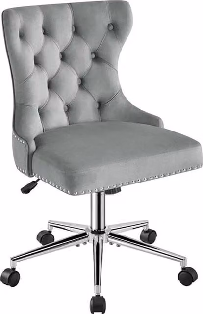 KORVIXA Grey Velvet Upholstered Swivel Task Chair for Home Office and Bedroom, W/D/H: 100 x 100 x 136 cm – 1