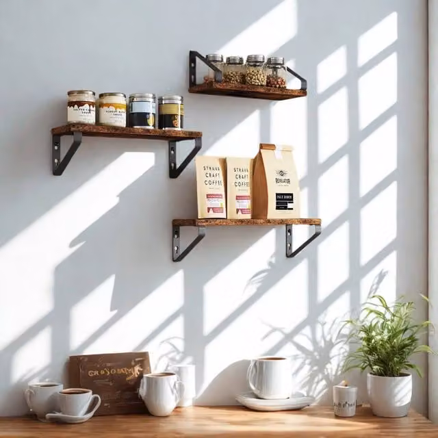 Pirlo Plush Set of 3 Industrial Rustic Brown Wall Mounted Reversible Shelves