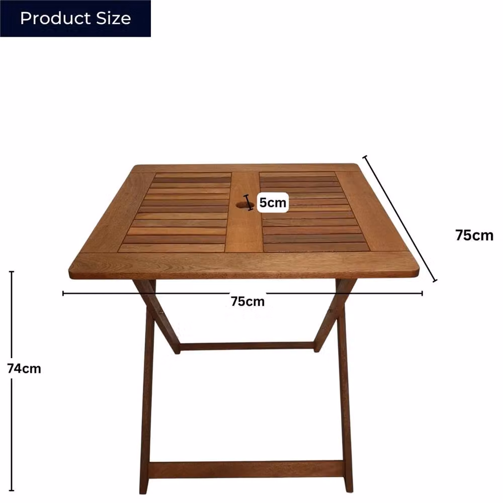 SPETLEK Brown Oiled Wood 4 Person Square Folding Garden Table W/D/H: 75 x 75 x 74 cm – 2