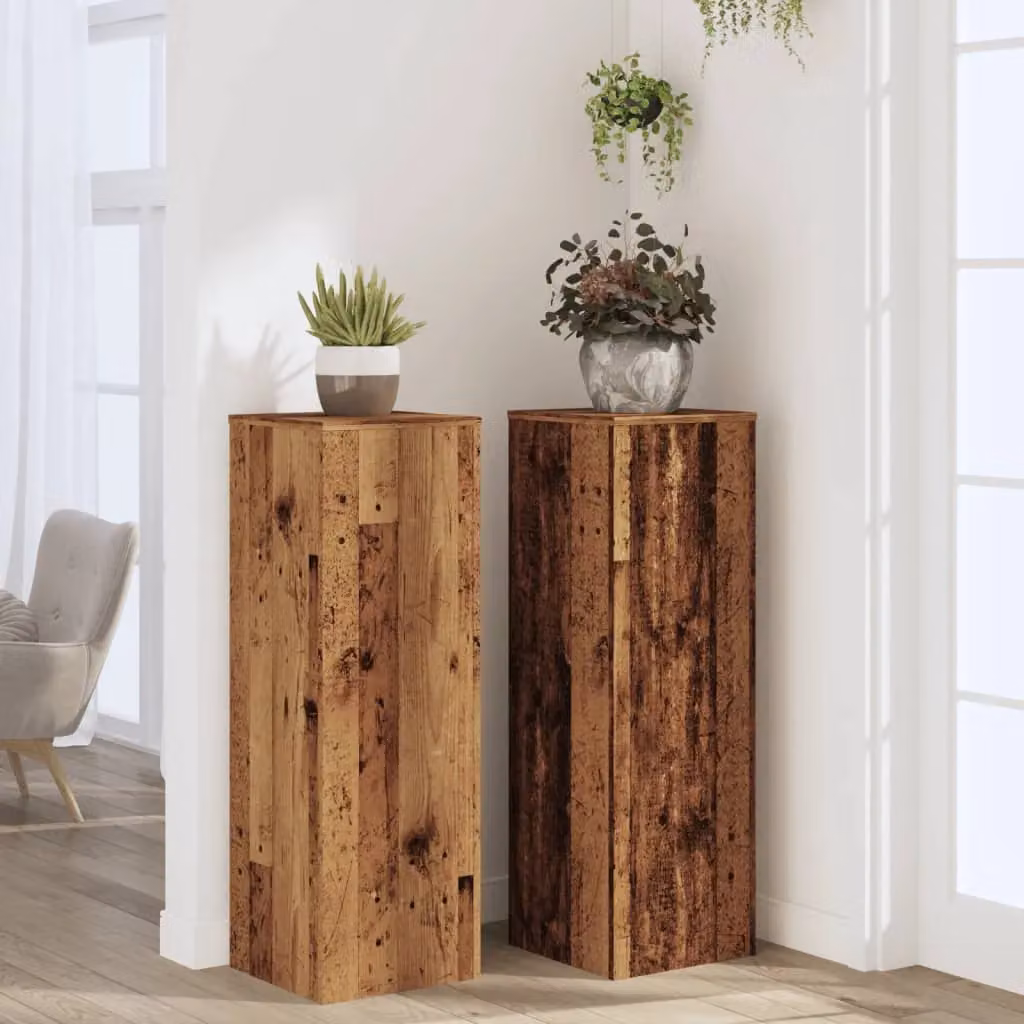 Berkfield Home Set of 2 Modern Square Plant Stands in Brown Engineered Wood, W/D/H: 33 x 33 x 100 cm – 3