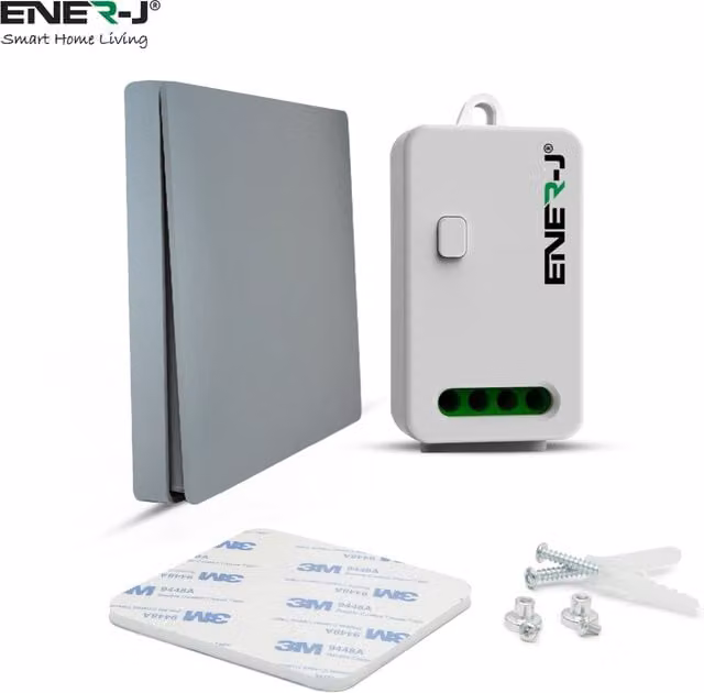 ENER-J 1 Gang Wireless Kinetic Switch and 500W RF Receiver in Silver and White