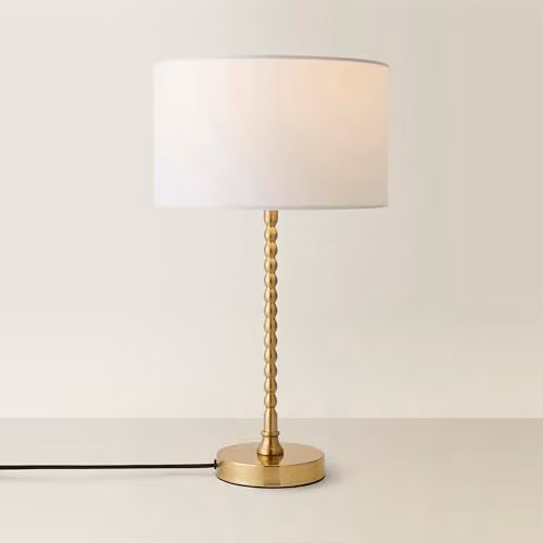 ValueLights Maeve Brushed Gold Bobble Table Lamp with White Fabric Drum Shade – 1