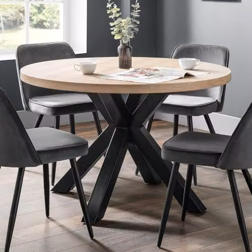 Julian Bowen Berwick Round Oak and Black Dining Table, Diameter: 120 cm, Height: 75 cm – 2