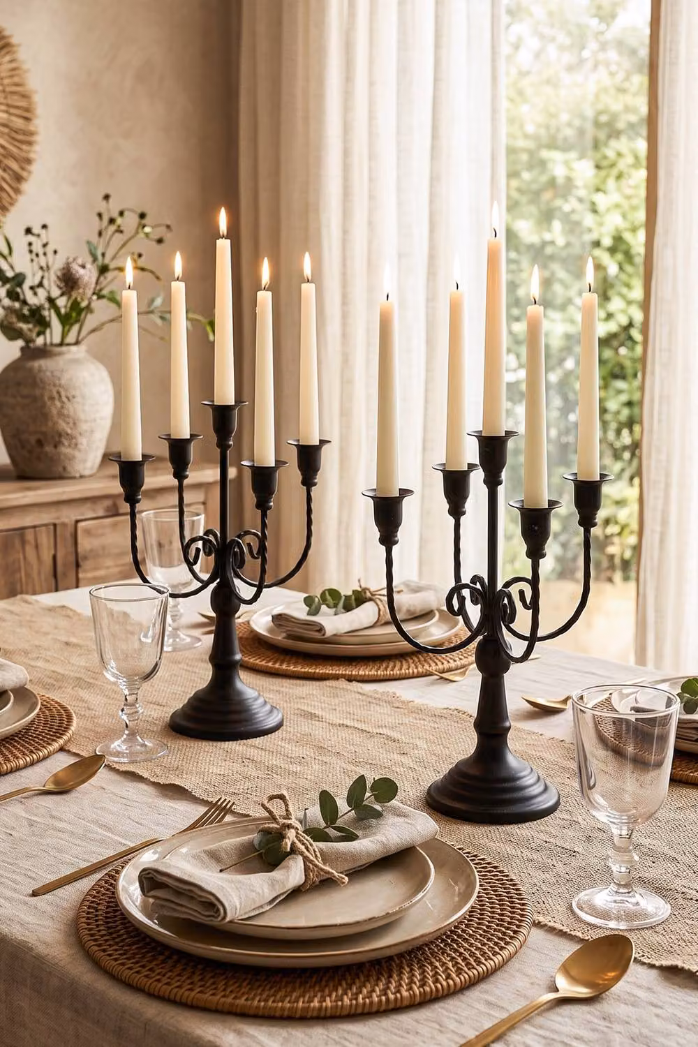 Living and Home 2-Piece Vintage 5-Arm Metal Taper Candle Holders in Black – 3