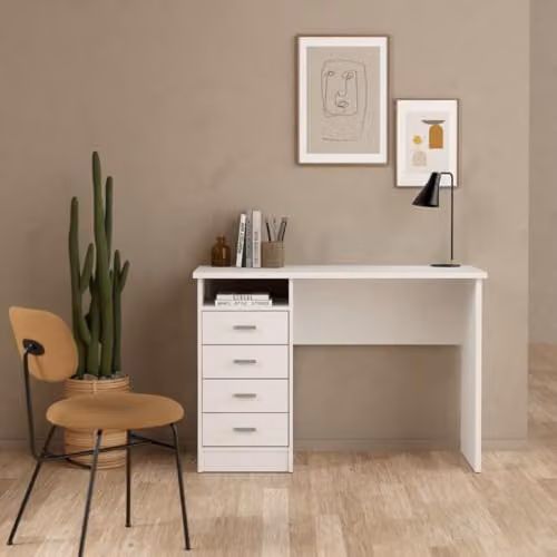 Calicosy Modern White Desk with 4 Drawers, W: 110 cm – 2