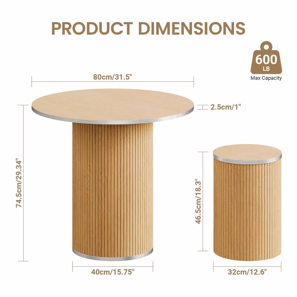 Dprodo Modern Round Dining Table and 4 Chairs Set in Light Oak Finish, Diameter: 80 cm – 2