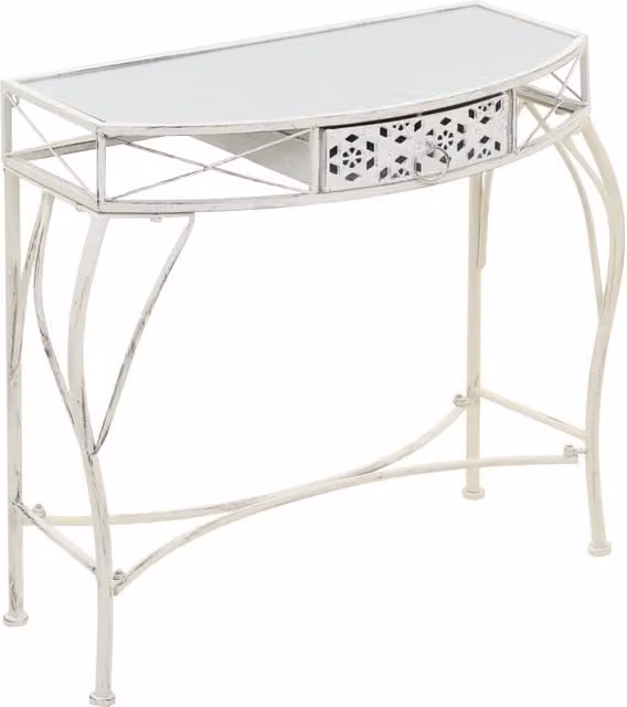 Berkfield Home French Style Metal and Glass Side Table, White, W/D/H: 82 x 39 x 76 cm