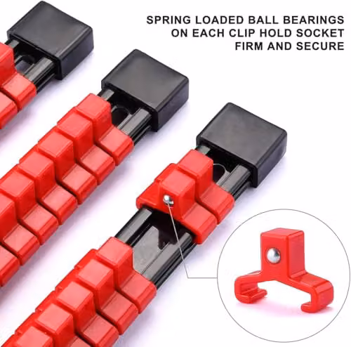 Autojack 6 Piece Socket Organizer Set with 1/4", 3/8" and 1/2" Drive Rails in Red and Blue – 6