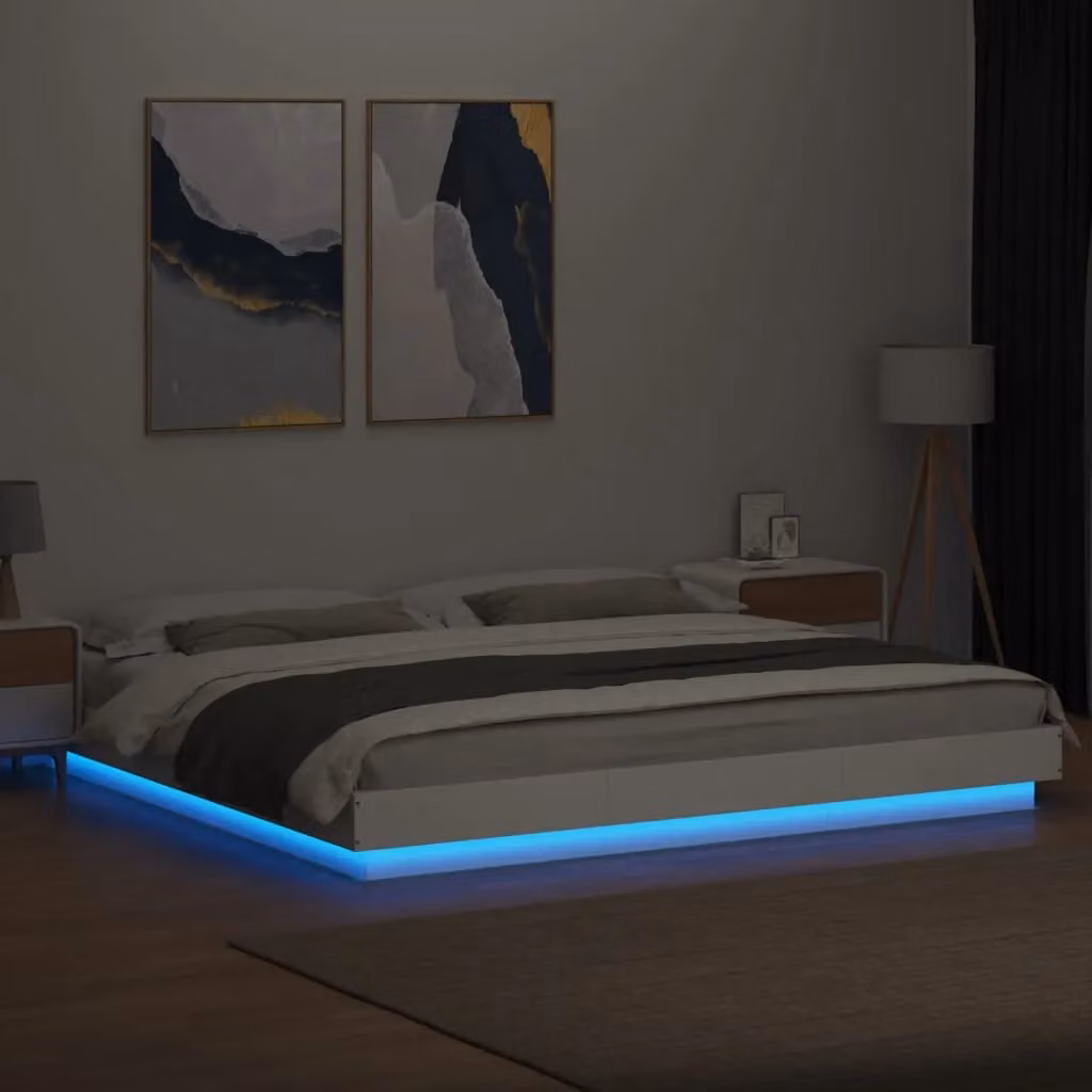 Berkfield Home Modern White Bed Frame with LED Under-Bed Lighting and USB Charging Port, W/D/H: 200 x 200 cm – 3