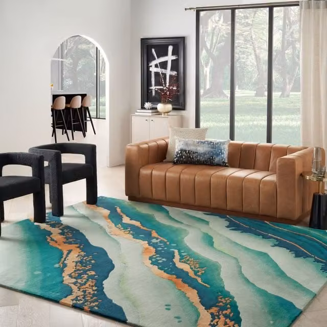 The Rug Shop UK Green Abstract Handmade Area Rug, W: 114 cm, L: 170 cm