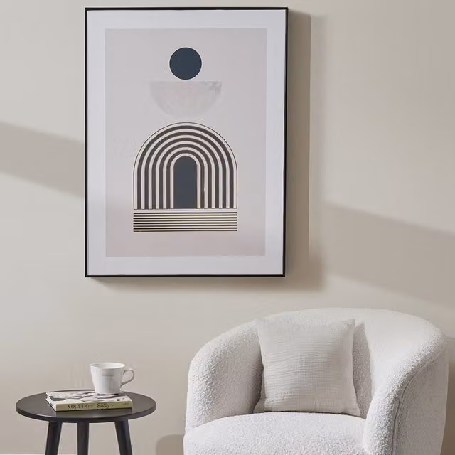 Pacific Lifestyle Abstract Geometric Art Deco Framed Wall Print in Gold, Black and Cream