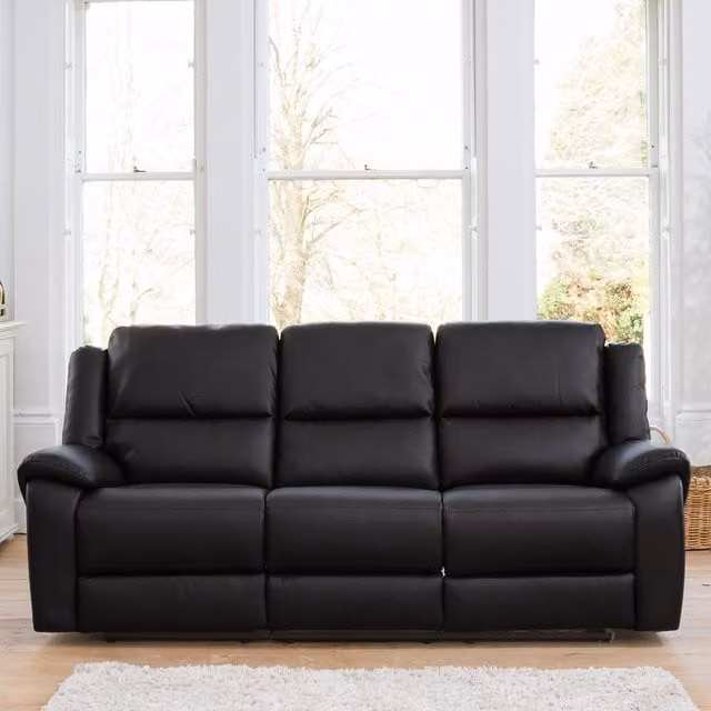 Artemis Home Brookhaven 3 Seat Electric Recliner Sofa in Black Synthetic Leather