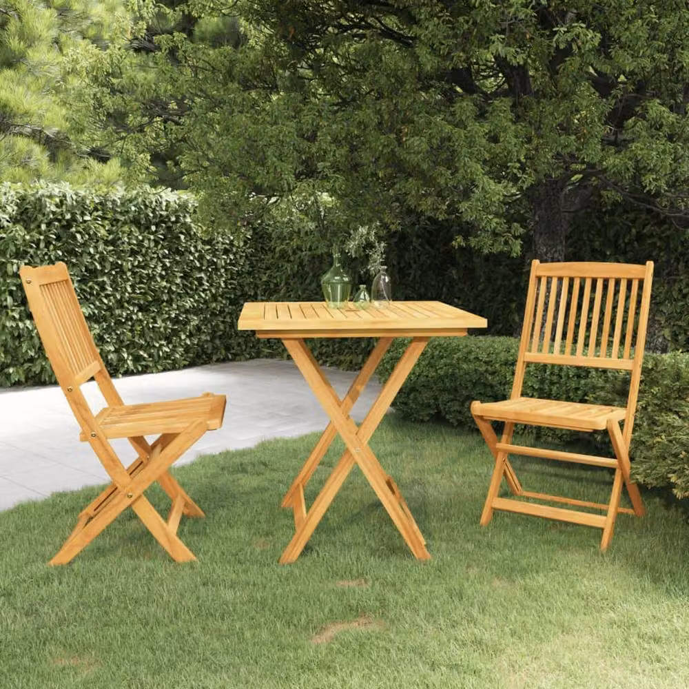 Berkfield Home 3 Piece Folding Garden Dining Set in Brown Oiled Solid Acacia Wood – 2