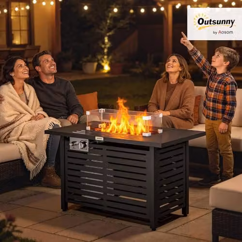 Outsunny Black Propane Gas Fire Pit Table with Rain Cover, W/D/H: 157.5 x 142.2 x 142.2 cm – 2