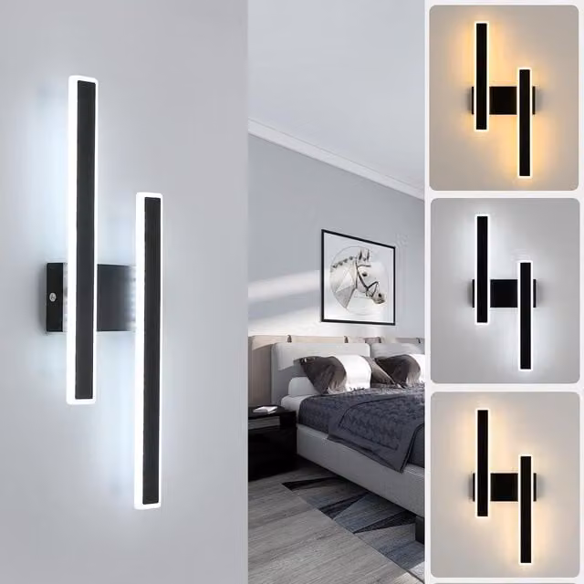COMELY Modern LED Indoor Wall Light in Black, 32W Up and Down Lighting for Living Room, Bedroom or Hallway