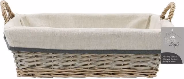 JVL Arianna Rectangular Willow Storage Basket, Grey, W: 38.0 cm, D: 28.0 cm, H: 12.0 cm