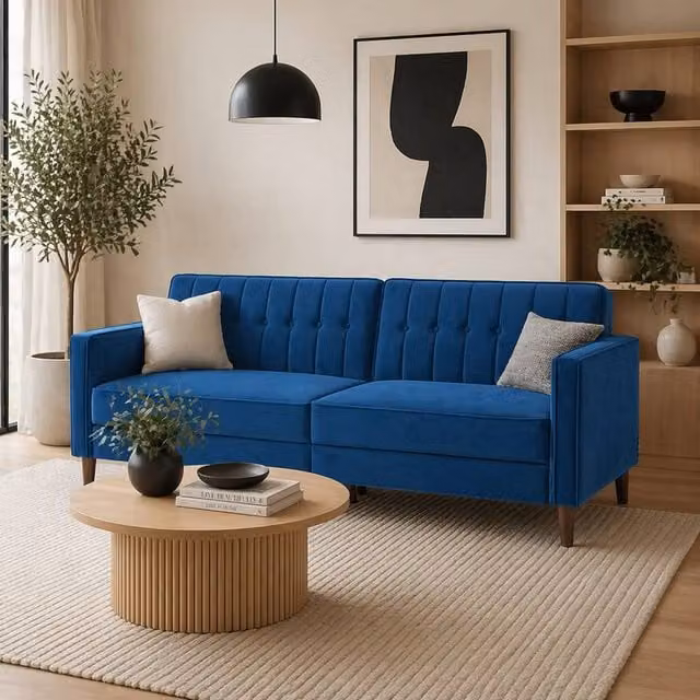 Wyld Haus Pariha Susa 3 Seater Velvet Blue Sofa Bed
