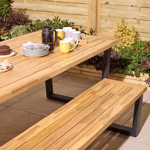 Rowlinson Stockholm Six Seater Acacia Wood and Metal Garden Dining Set in Natural Brown – 3