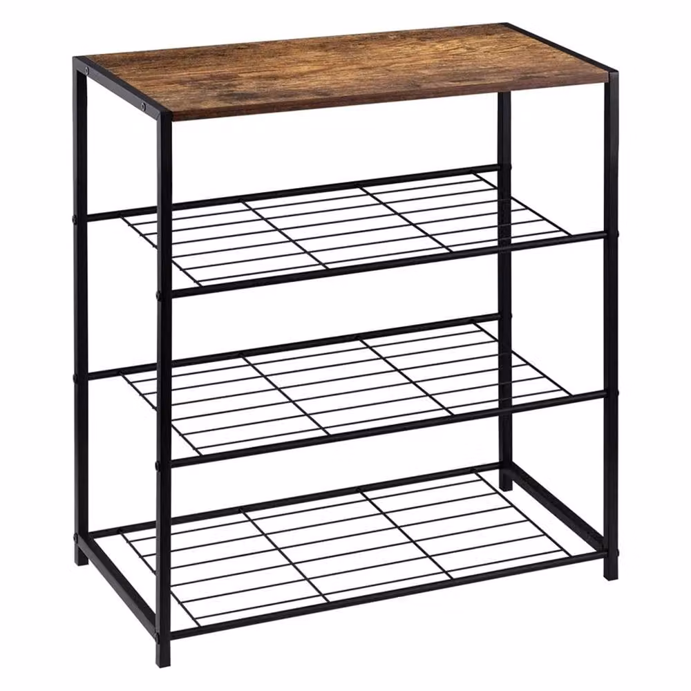 EONLION Industrial Shoe Rack and Storage Organiser in Brown and Black, Width: 100 cm – 2