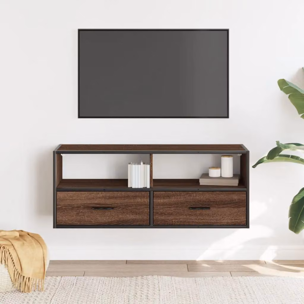 Berkfield Home Industrial TV Cabinet in Brown Oak, W: 100 cm, D: 31 cm, H: 39.5 cm – 3