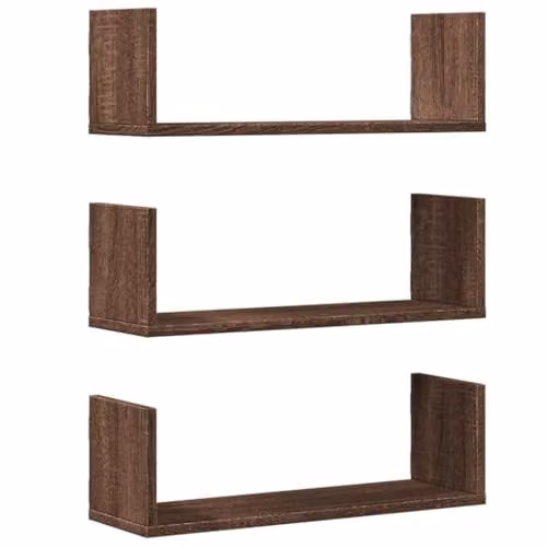 vidaXL Set of 3 Wall Shelves in Brown Oak, W: 58 cm, D: 18 cm, H: 18 cm