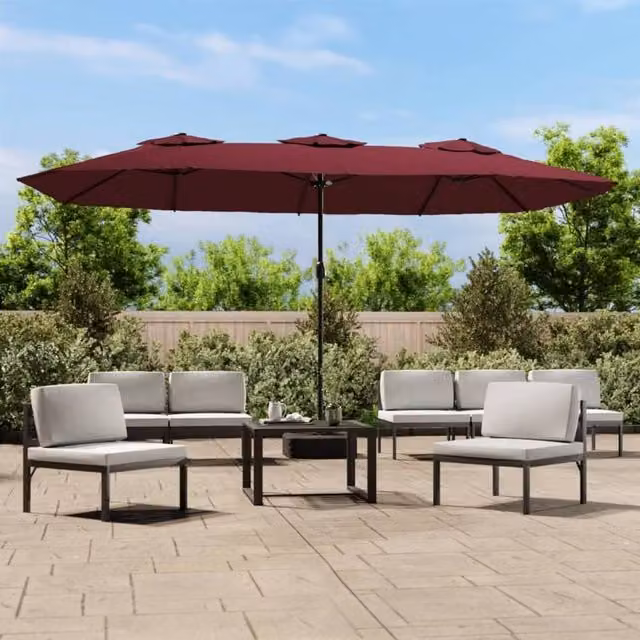 Berkfield Home Double-Head Cantilever Parasol in Bordeaux Red, W: 449 cm, H: 245 cm – 1