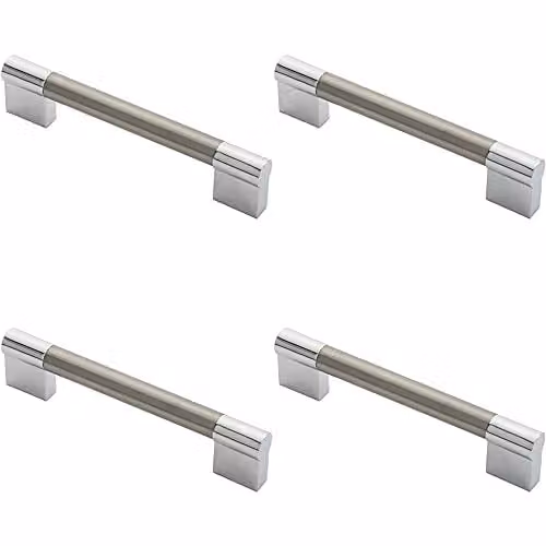 Loops 4 Pack Keyhole Bar Pull Handles in Satin Nickel and Chrome, W: 14 cm, H: 1.4 cm, Fixing Centres: 128 mm