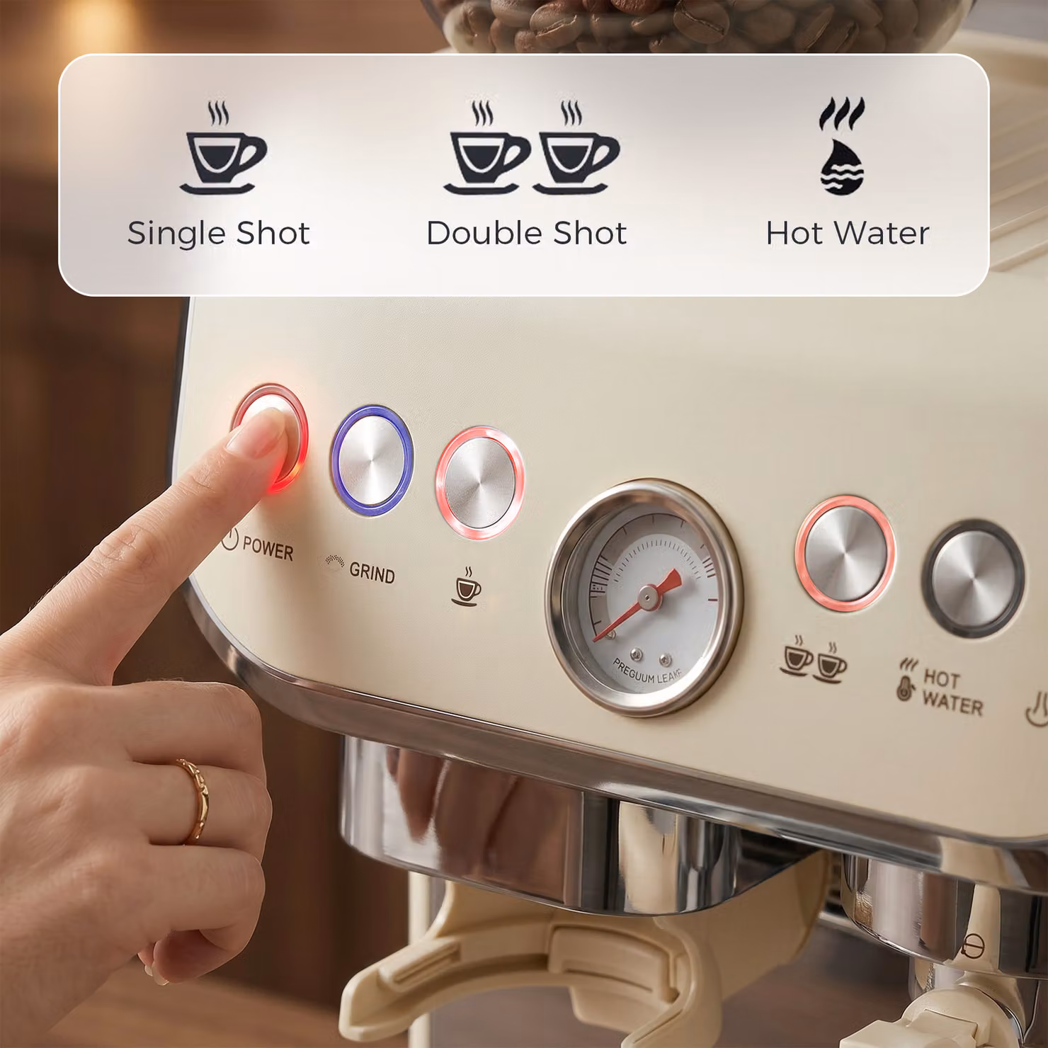 HOMCOM Bean to Cup Coffee Machine with Integrated Grinder and Steam Wand, Cream White – 6