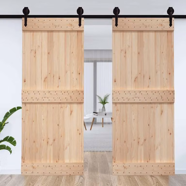 Berkfield Home Narvik Rustic Sliding Door, Solid Pine Wood, Brown, W: 95 cm, H: 210 cm