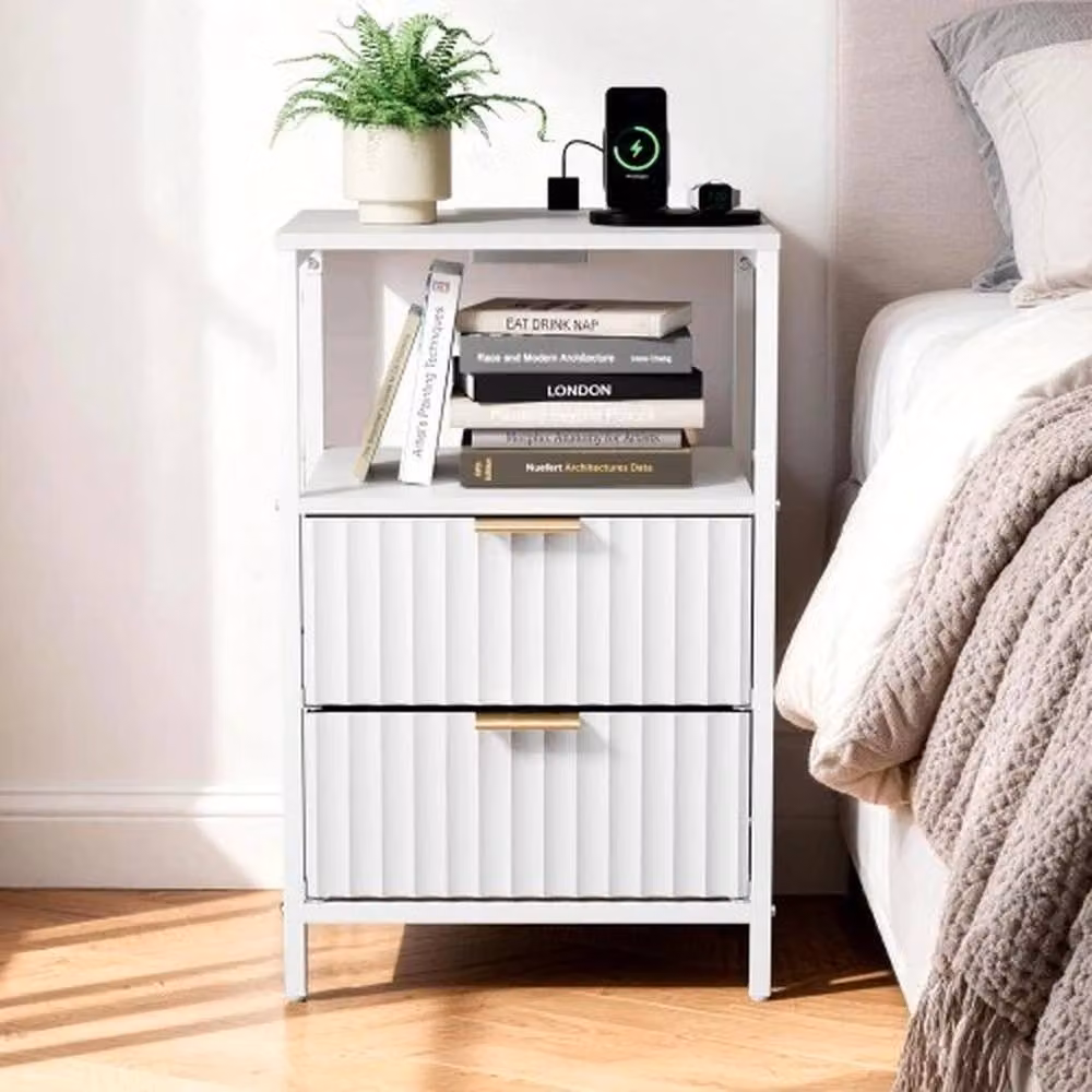 FORGEVIO Modern White Bedside Table with 2 Drawers Storage Cabinet Nightstand – 3