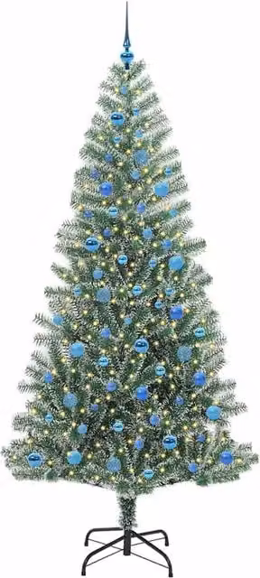 Berkfield Home Snow Flocked Artificial Christmas Tree with LED Lights, Green and White, Height: 240 cm – 1