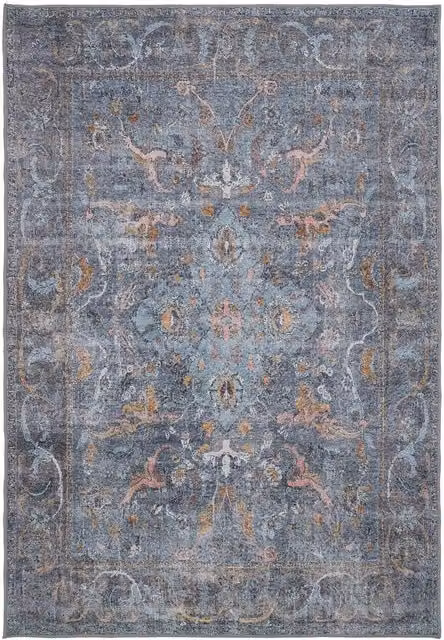 Kukoon Mid Blue Distressed Soft Pile Vintage Area Rug, W: 240 cm, D: 330 cm