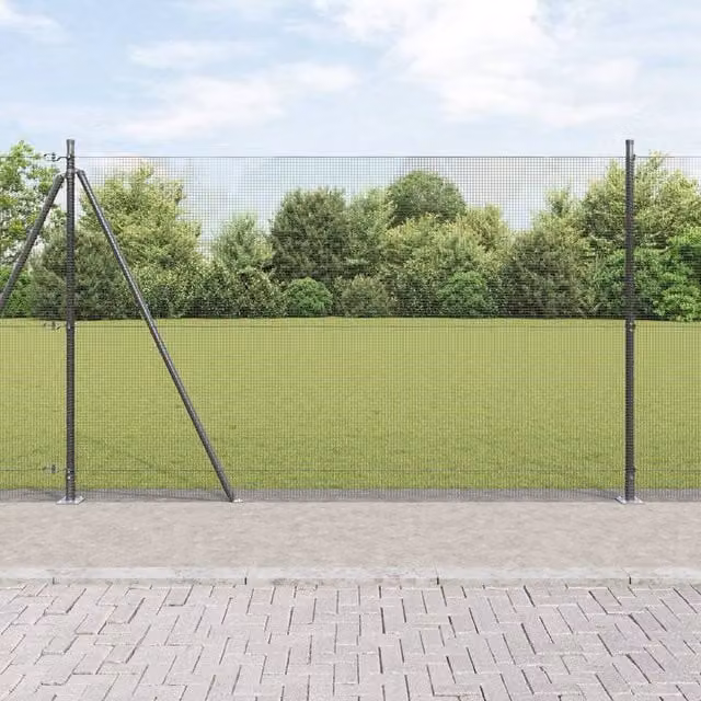 Berkfield Home Round Mesh Fence Post Set of 2 in Grey Metal and PVC – 1