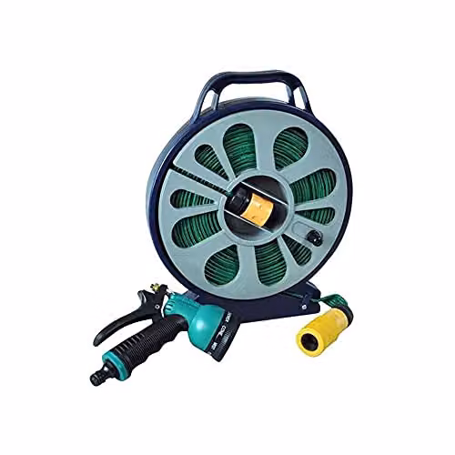 Kingfisher 15 m Lay Flat Garden Hose Pipe with Storage Cassette in Green – 1