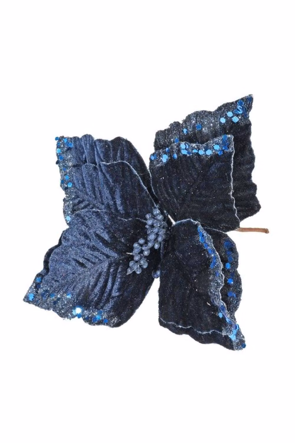 KDMD Navy Blue Velvet Poinsettia with Glitter Edge, 3 Pack, Diameter: 24 cm – 2