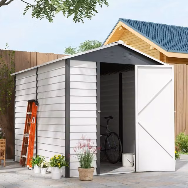 Outsunny Metal Garden Storage Shed with Window in Grey and Dark Grey