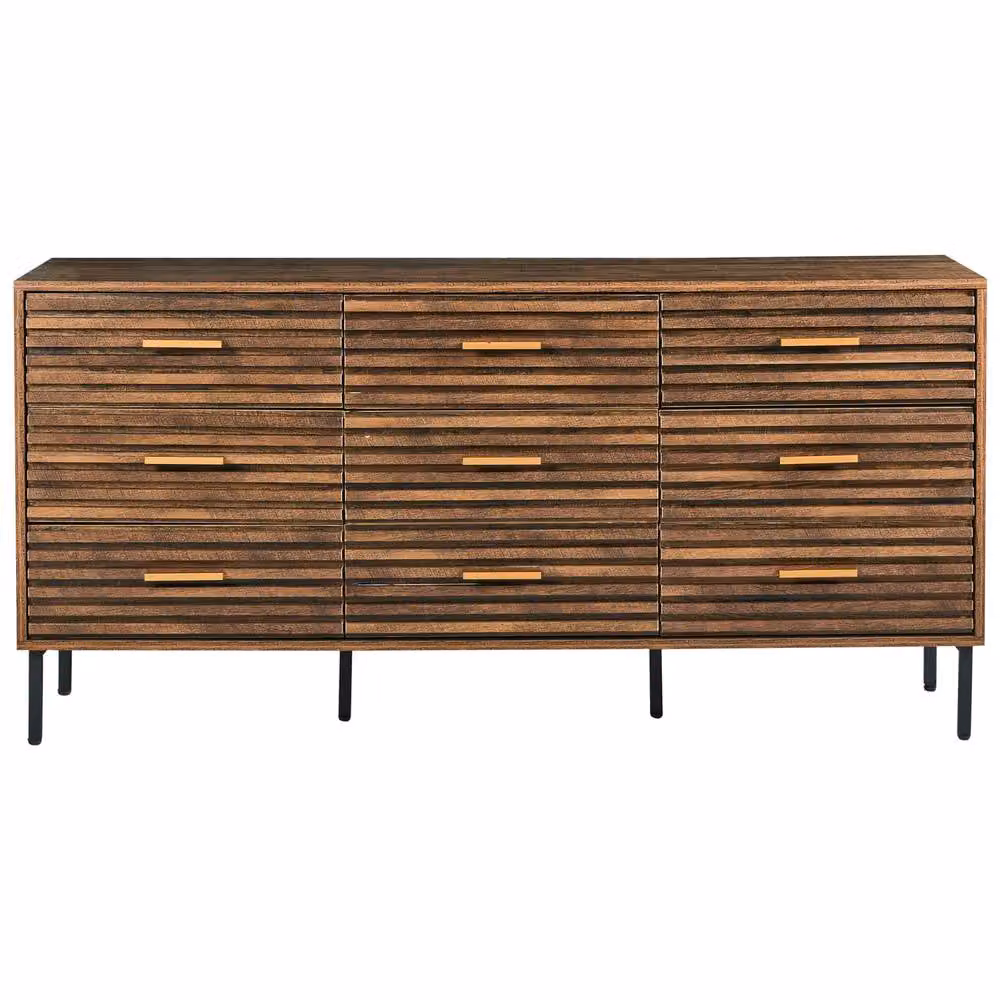 Wyld and Coco 9-Drawer Industrial Chest in Dark Brown MDF with Black Metal Legs – 4